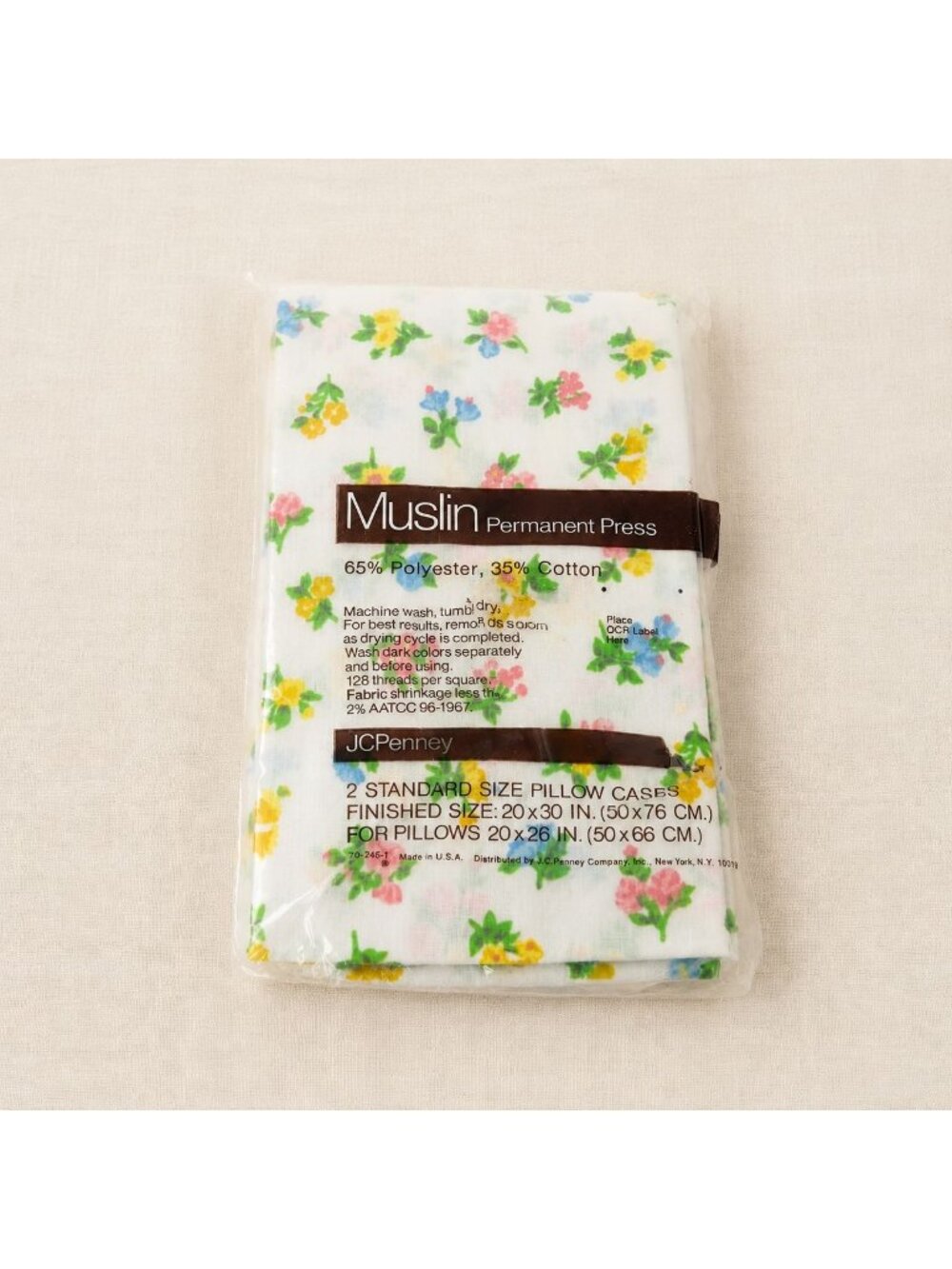 JCPenney Christine Pillowcases Pair Ditsy Floral Vtg Standard Muslin USA Bedding